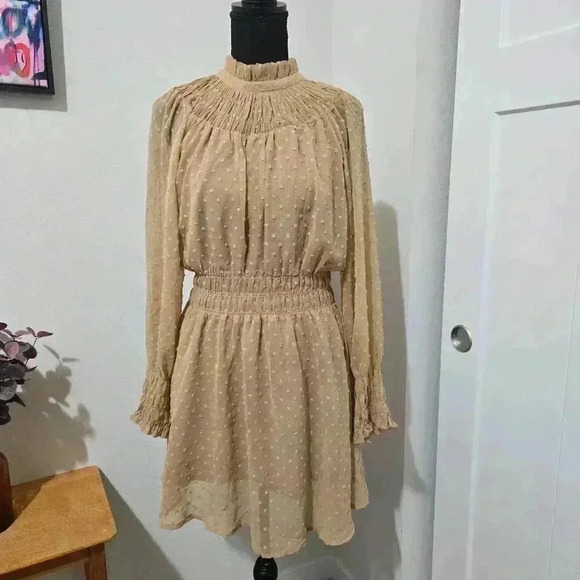 Hyfve Swiss Dot Mini Dress - Smocked details - Lined  - Sz L - Picture 1 of 7